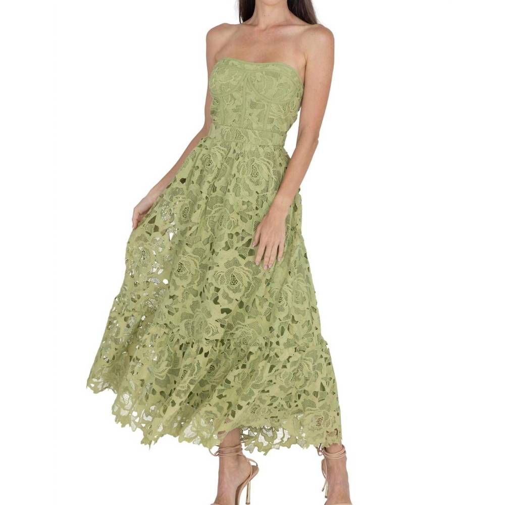 AKALIA - Amelia Lace Bustier Midi Dress Guipure Lace Green - Picture 2 of 8